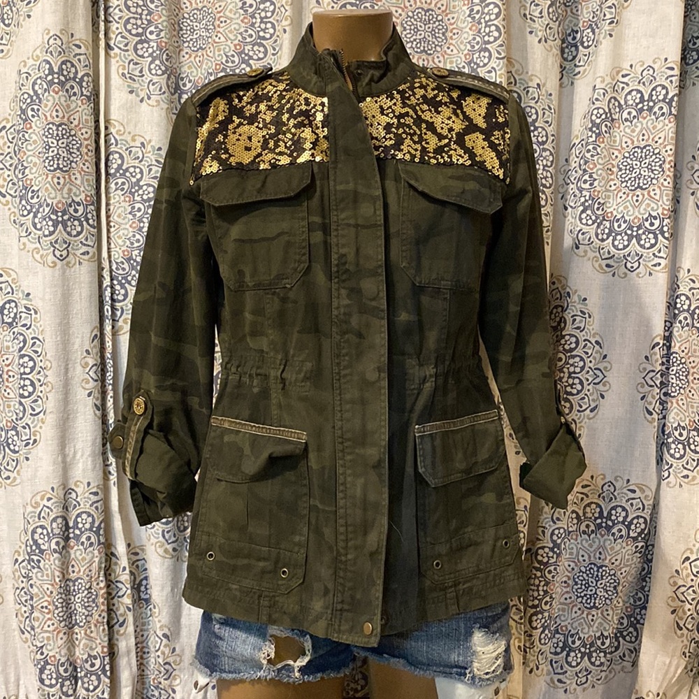 Democracy Women's Sequined Camo Utility Jacket